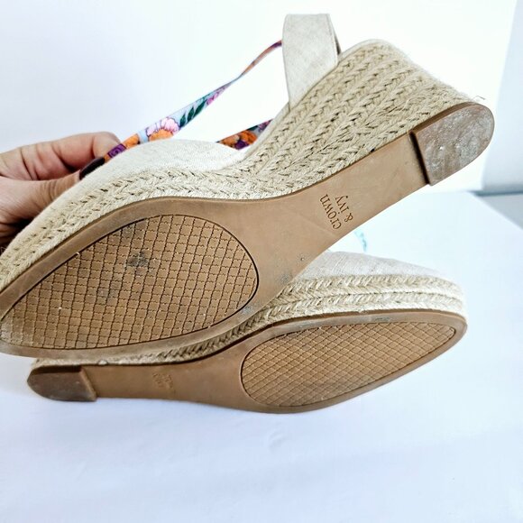 Crown & Ivy Lawndale Womens Floral Print Espadrille Wedge Sandals Sz 9.5~SH162.1 - Picture 7 of 8